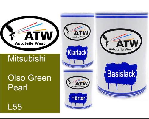 Mitsubishi, Olso Green Pearl, L55: 500ml Lackdose + 500ml Klarlack + 250ml Härter - Set, von ATW Autoteile West.